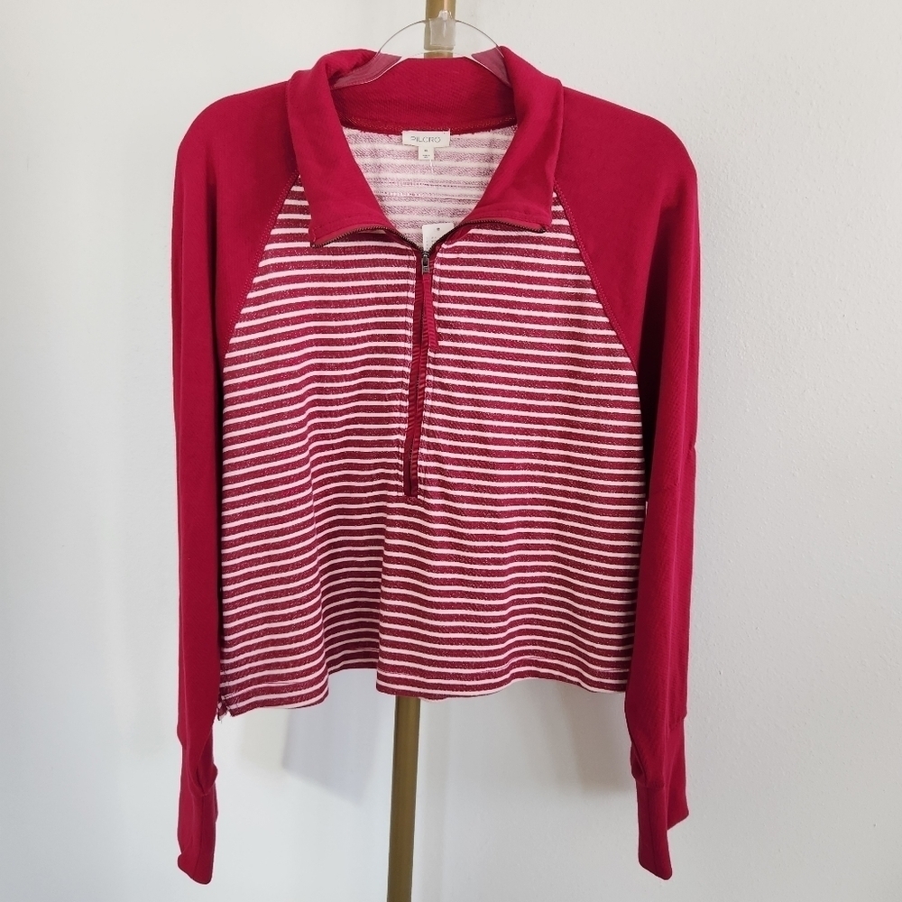 Pilcro Collared Half Zip Pullover Womens Size XL Pink Striped Crop NWT